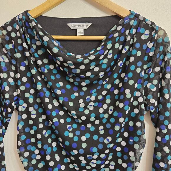 Counterparts Vtg Y2K Twee Polka Dot Drape Cowl Neck Semi-Sheer Artsy Mesh Top S - Picture 4 of 11